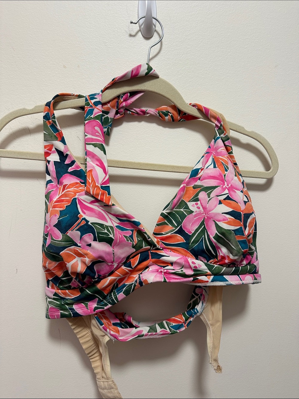 Tropical Floral Halter Bikini bathing, suit- Pink & Green